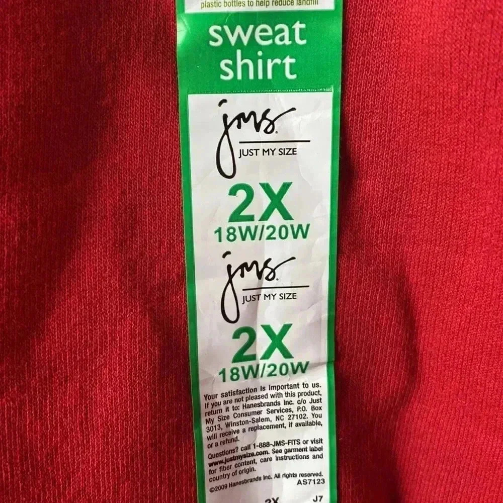 Nwt Jms Ecosmart Soft Sweats Women Plus Size 2x(18/20) Red Sweatshirt Fleece — image 6 of 8